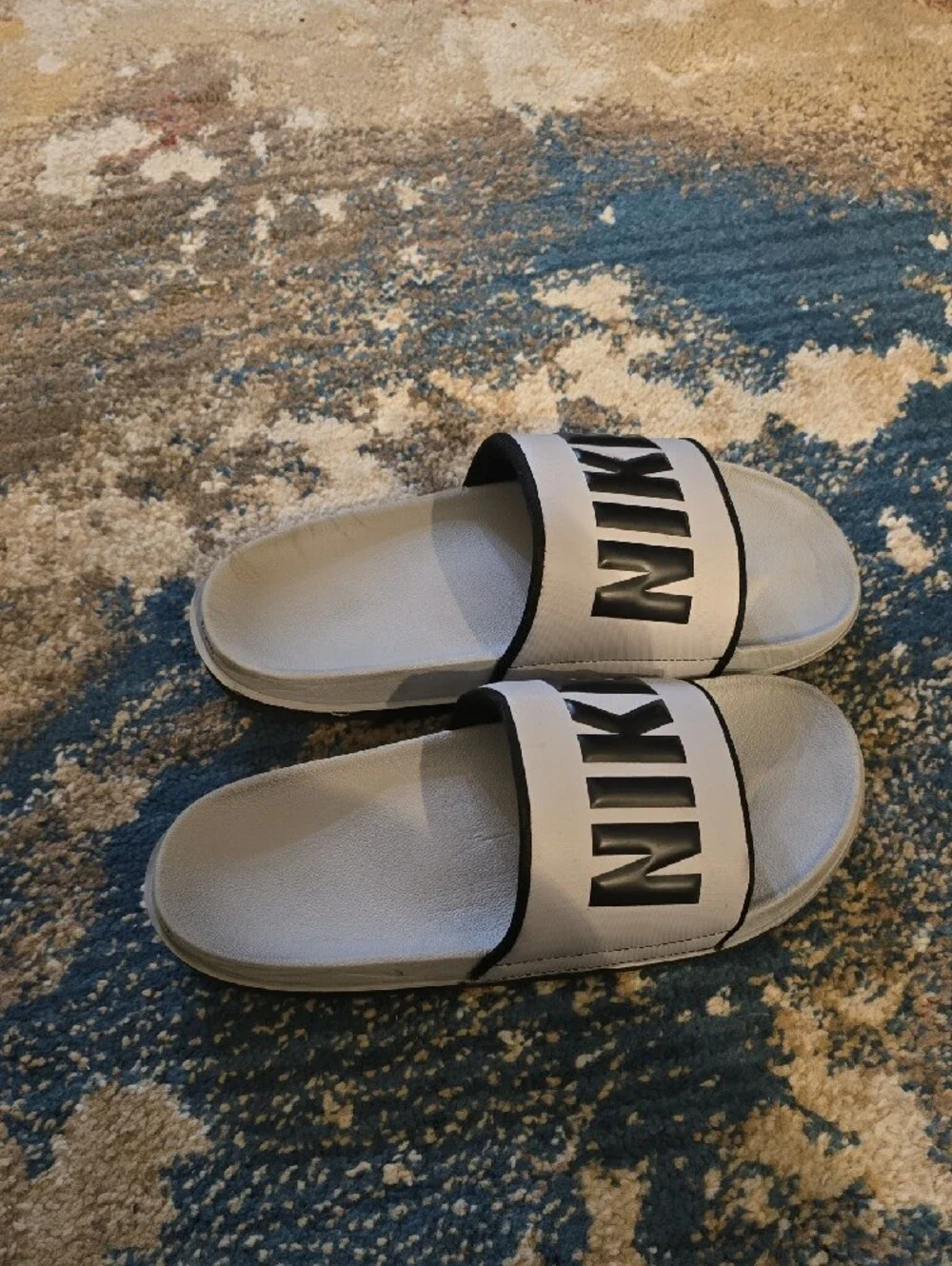 Nike Grey and Black Slide Sandals with Bold Logo